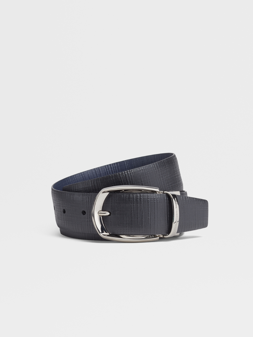 Black Embossed Leather and Navy Blue Embossed Leather Reversible Belt
